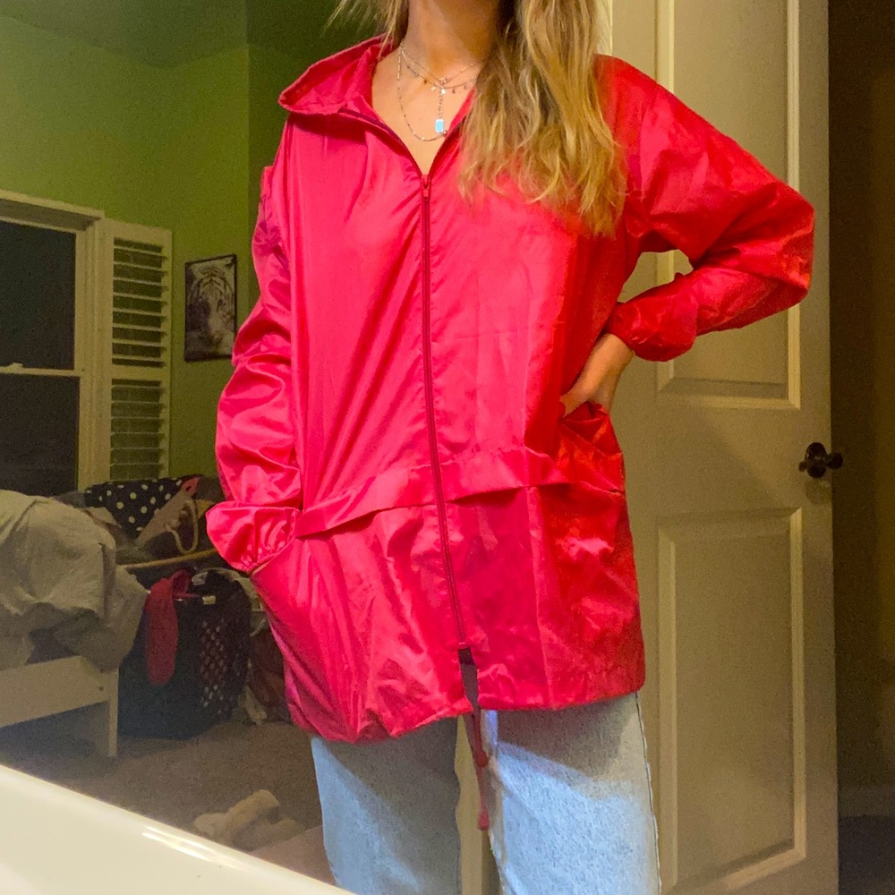 Boohoo red/pink rain jacket